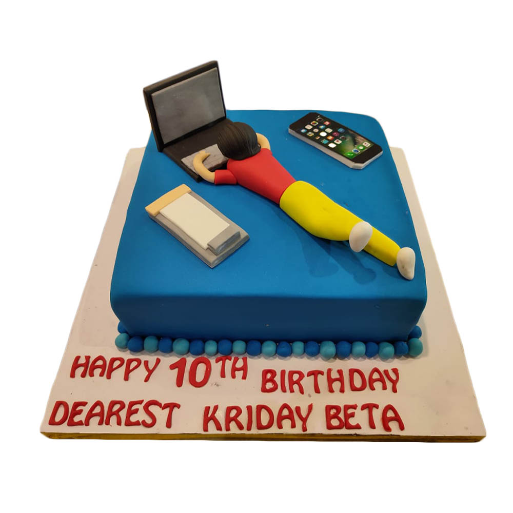 Boy working on Laptop - Work Theme Cake by 15 AD Bakery