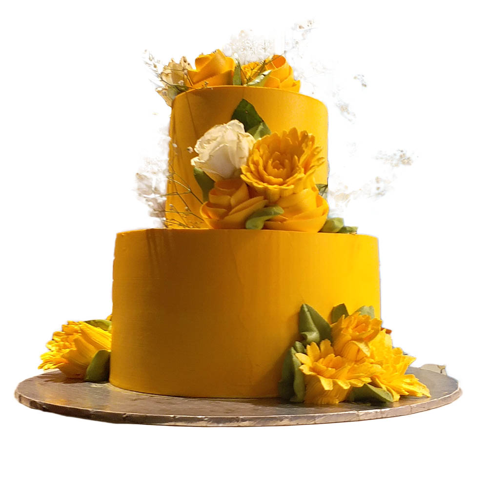 2 Tier Floral Golden Cake