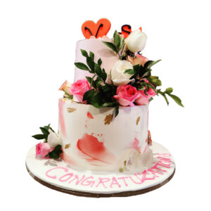 2 Tier Fresh Flower Cake with Heart on Top
