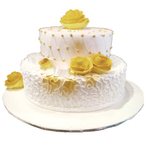 2 Tier White and Golden Cake