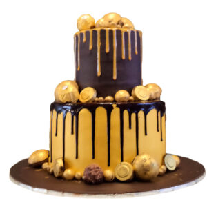 2 Tier Golden Dripping Cake
