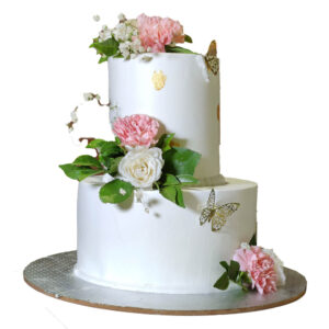 2 Tier White Fresh Flower Cake