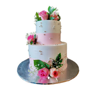 2 Tier Fresh Flower White and Pink Cake
