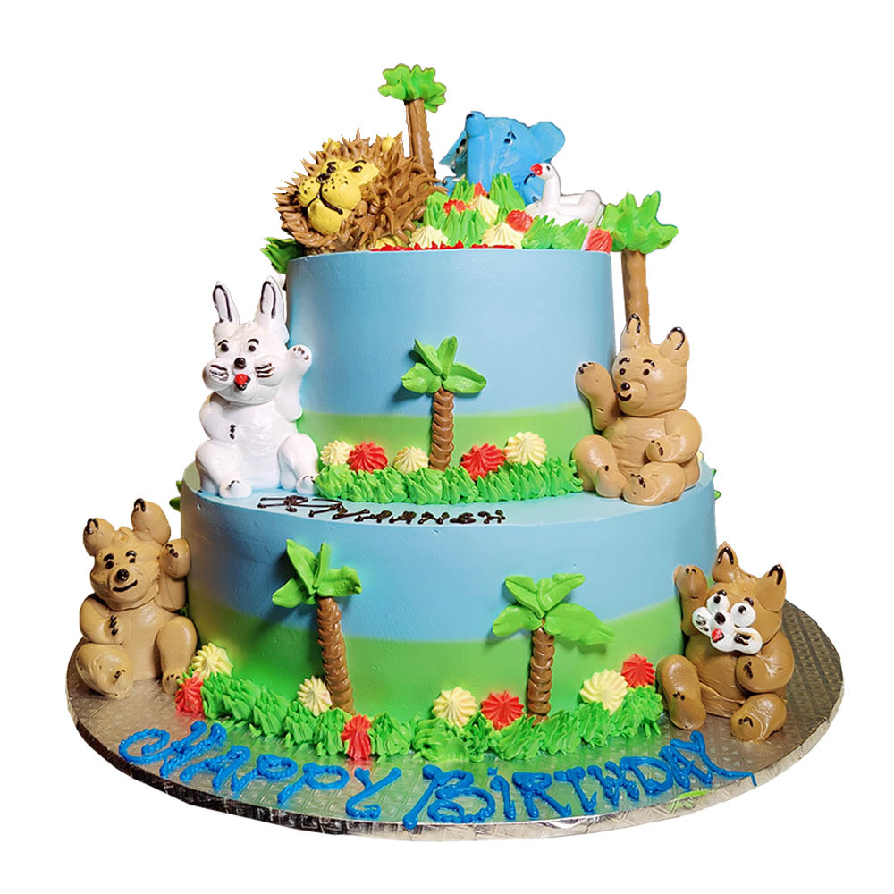 2 Tier Jungle Theme Cream Cake