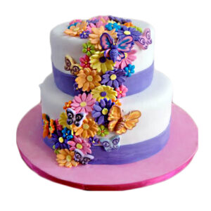 2 Tier Purple and White Cake