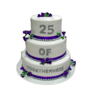 3 Tier White and Purple Cake