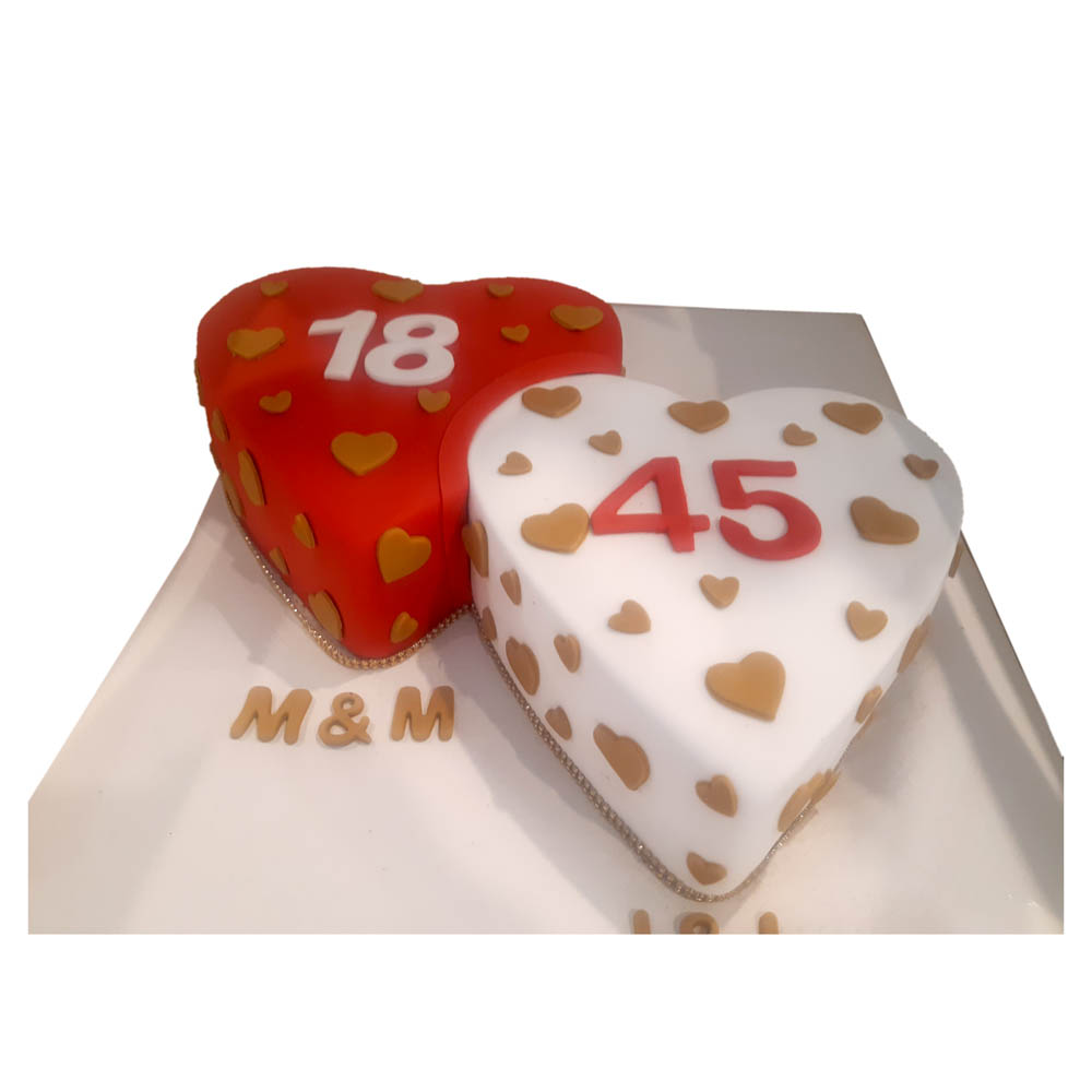 2 Hearts White and Red Cake