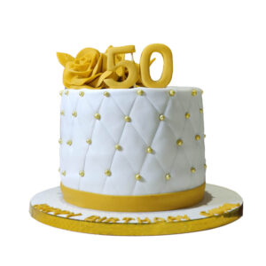 White and Golden Anniversary Cake
