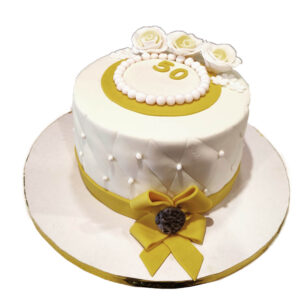 White and Golden Anniversary Cake