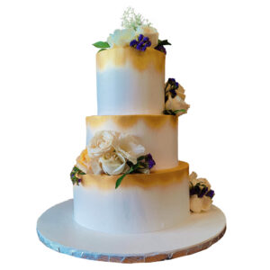 3 Tier White and Golden Cake