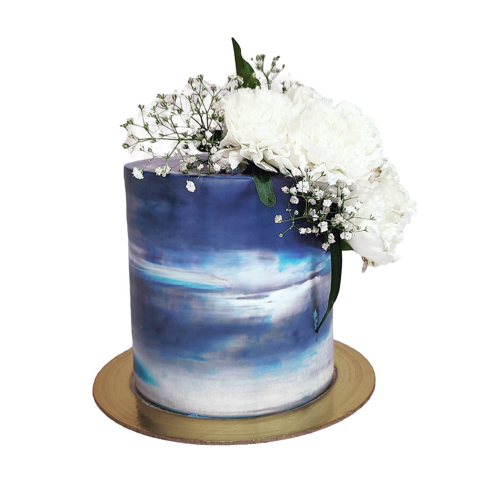 Dark Blue Pastel Color Fresh Flower Cake