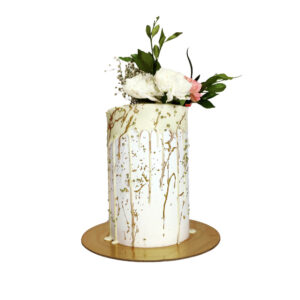 White & Golden Fresh Flower Cake