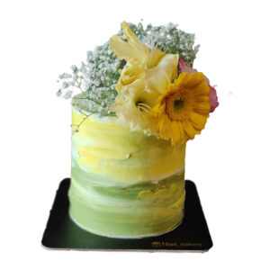 Green & Yellow Fresh Flower Cake