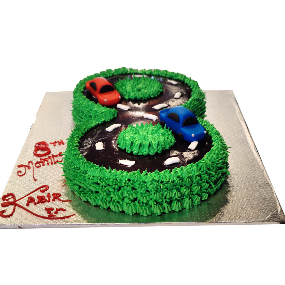 Eight Number Car Racing Theme Cake