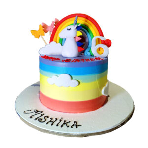 Colorful Unicorn & Rainbow Theme Cake